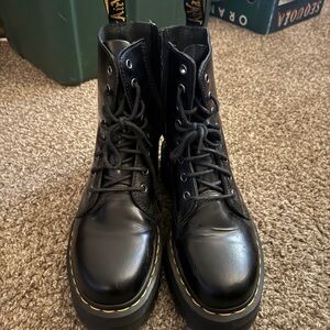 Platform Dr. Martens Black Boots with Yellow Stitching